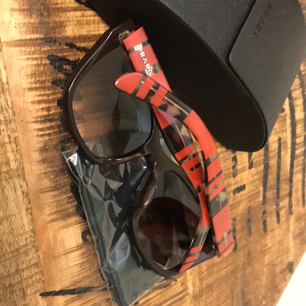 Prada Tortoise Shell & Red Frame Sunglasses - image 2